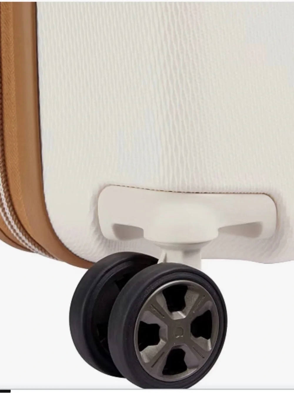 else White Hardside Spinner Luggage with Brown Trim